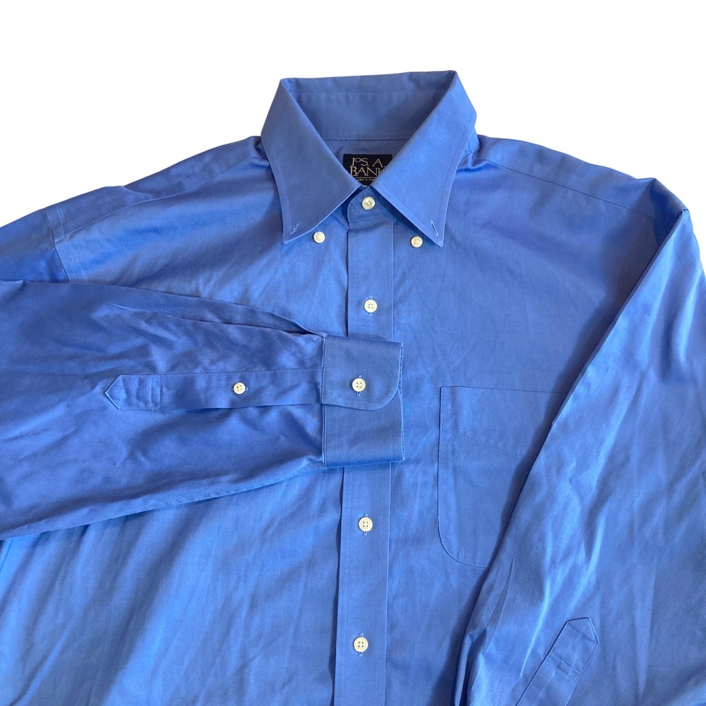 Jos A Bank Travelers Collection Blue Button Down Shirt Business 16-32 1287-01507